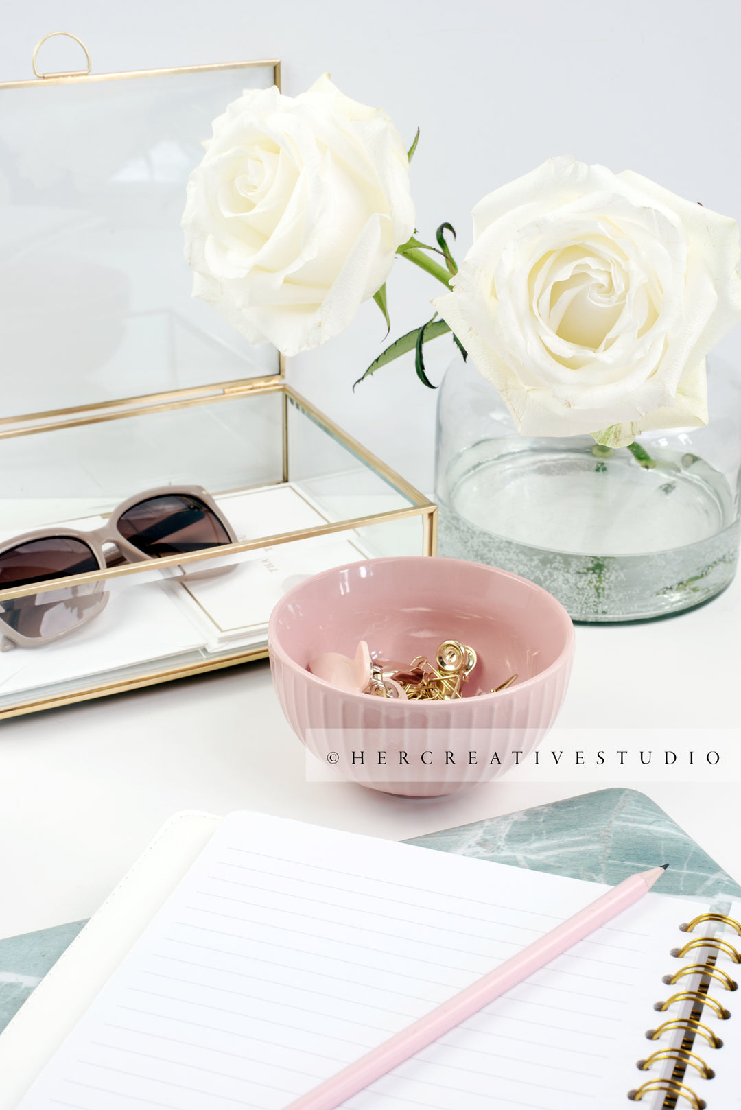 Roses, Sunglasses and Notebook Image