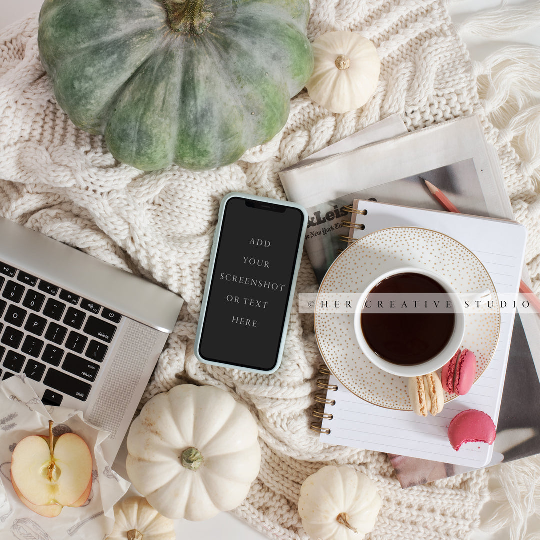 Smartphone, Pumpkin & Coffee. Digital Stock Image.