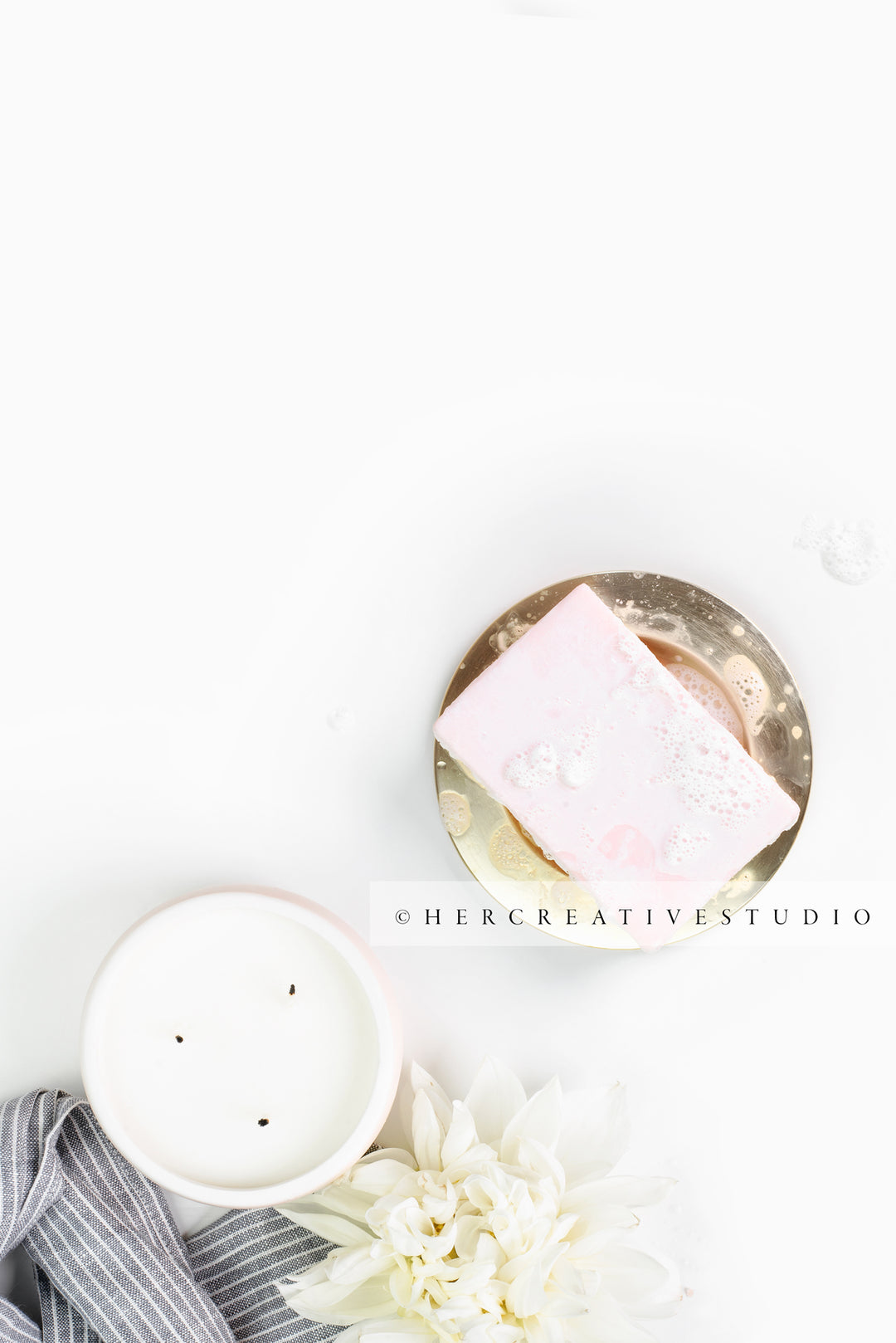 Soap, Candle & Dahlia, Styled Stock