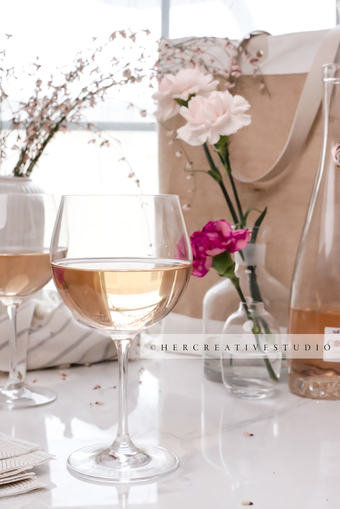 Glasses of Wine and Carnations, Styled Image