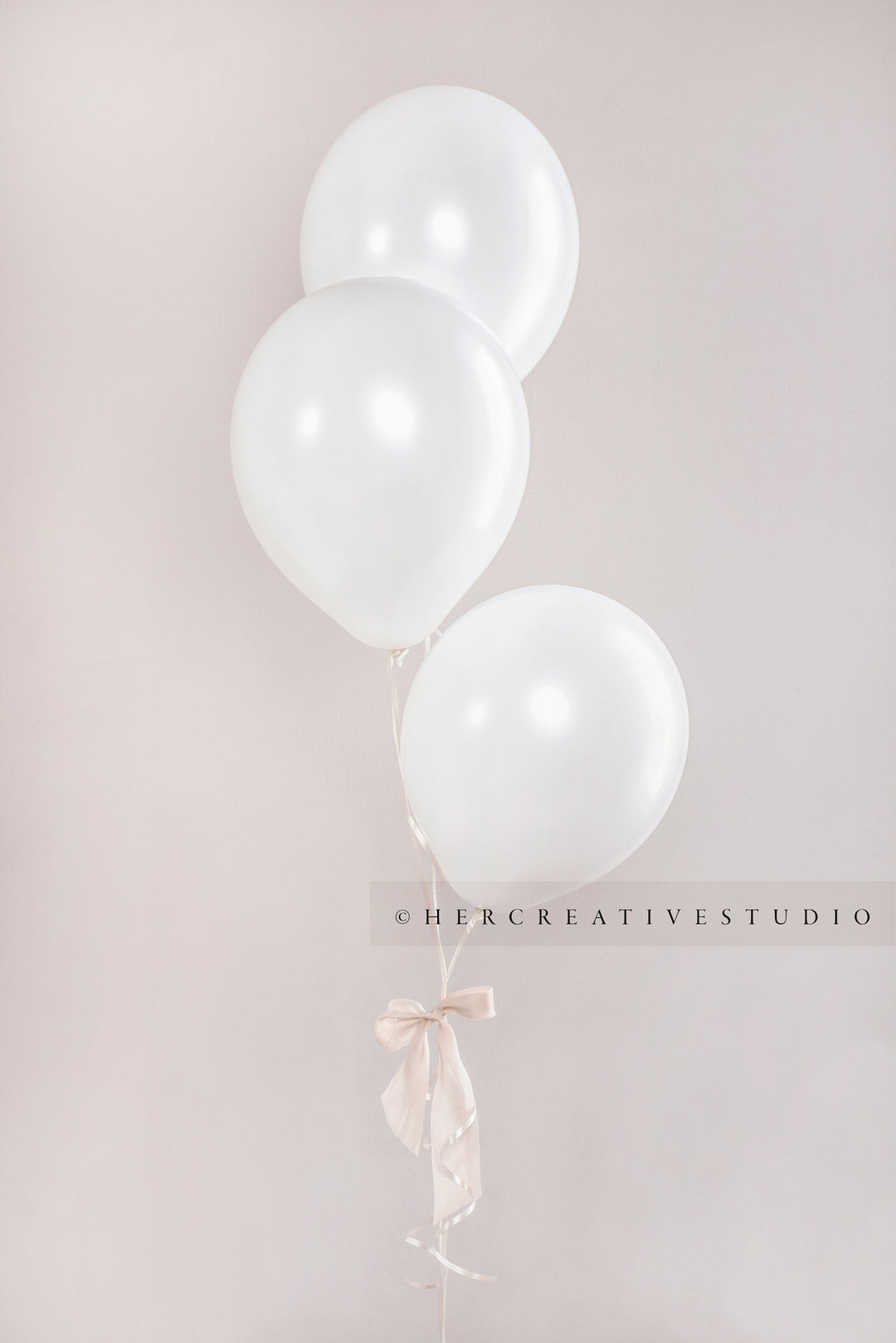 Three White Balloons with Ribbon, Styled Stock Image