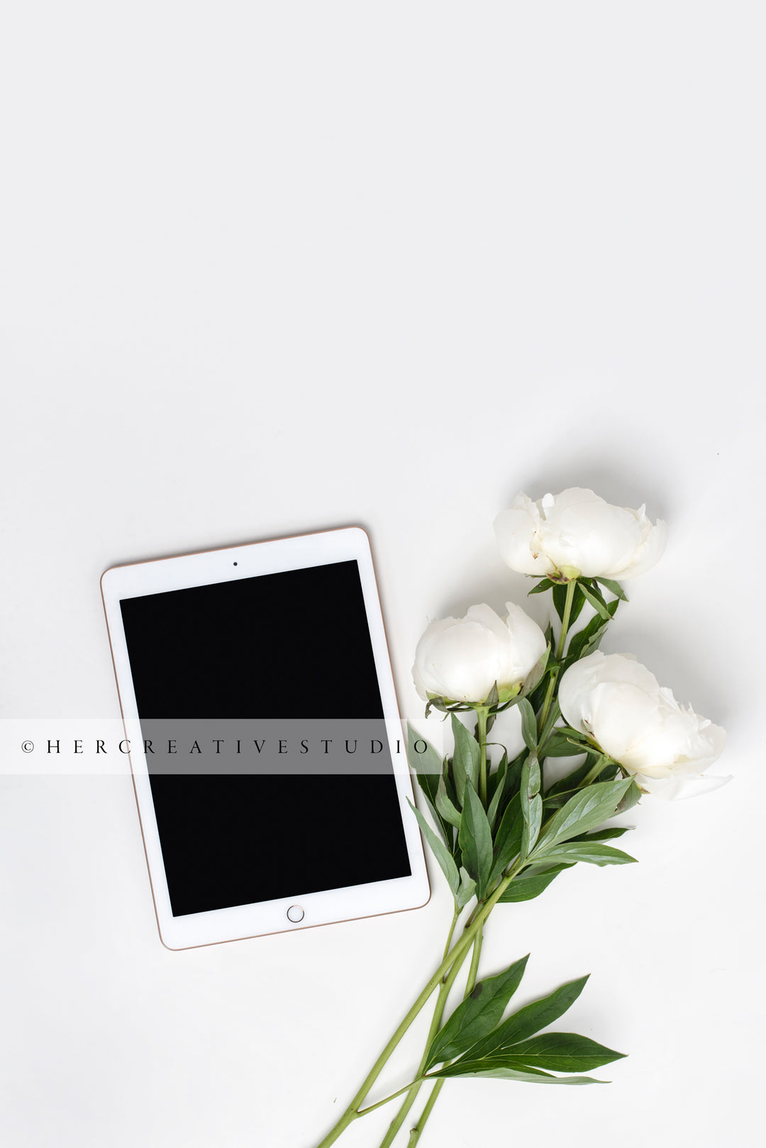 White Peonies and Tablet
