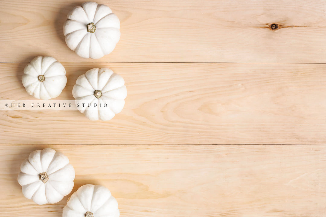 White Pumpkins on Wooden Table
