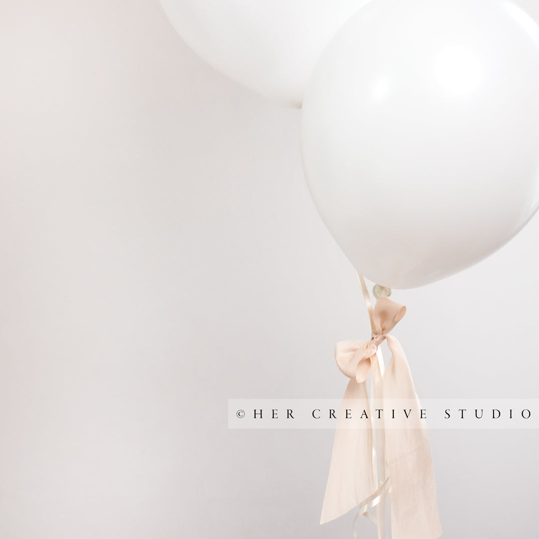White Balloons with Peach Ribbon, Styled Image