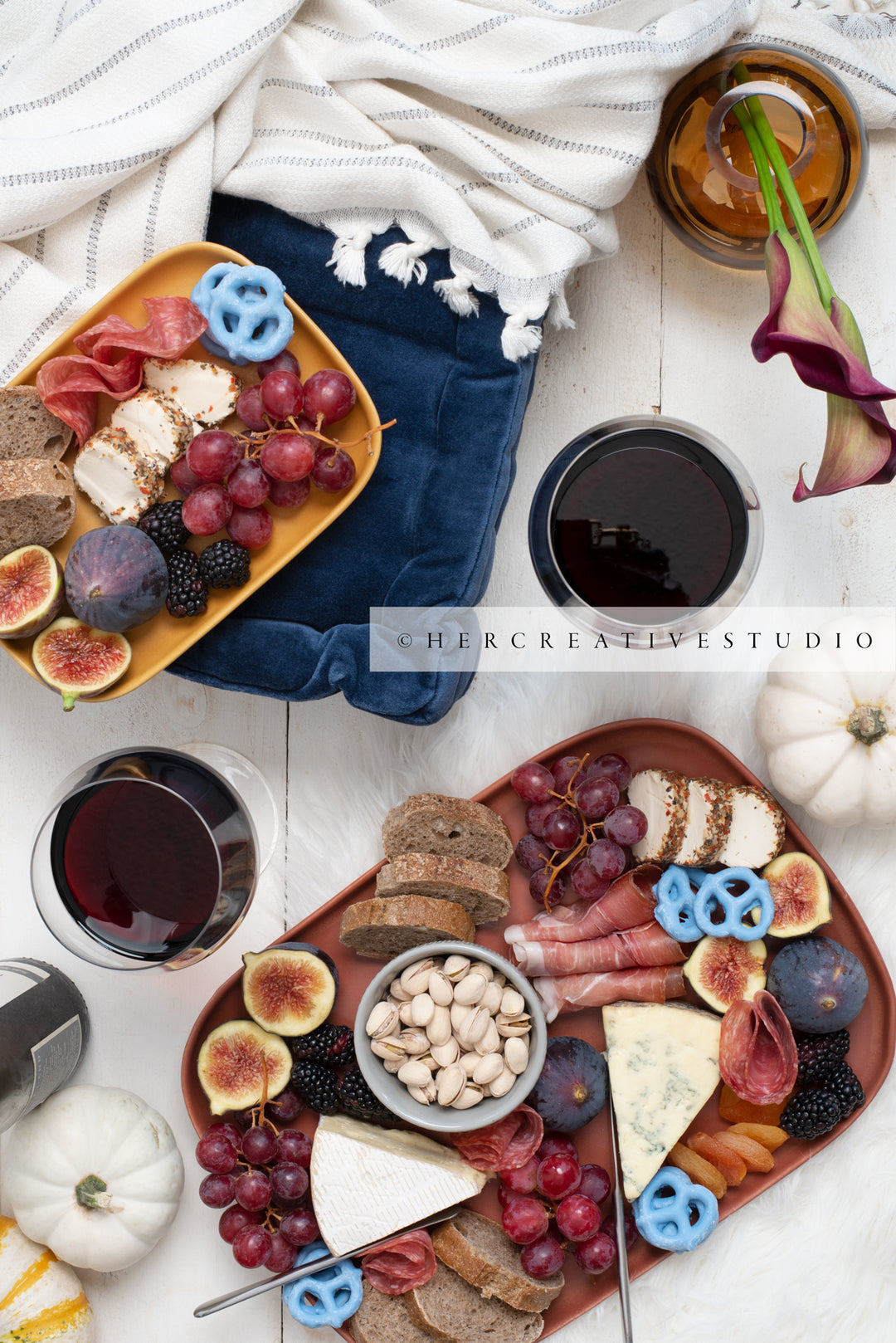 Cheese & Wine Spread, Styled Stock Image